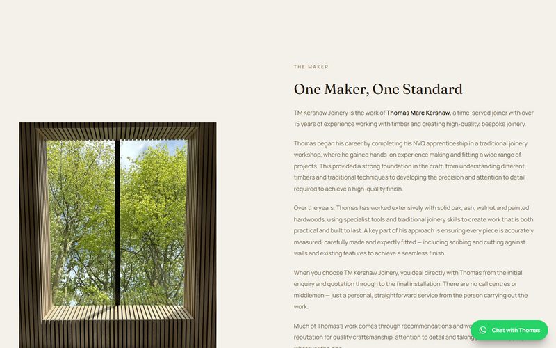 TM Kershaw Joinery Ltd website – The maker
